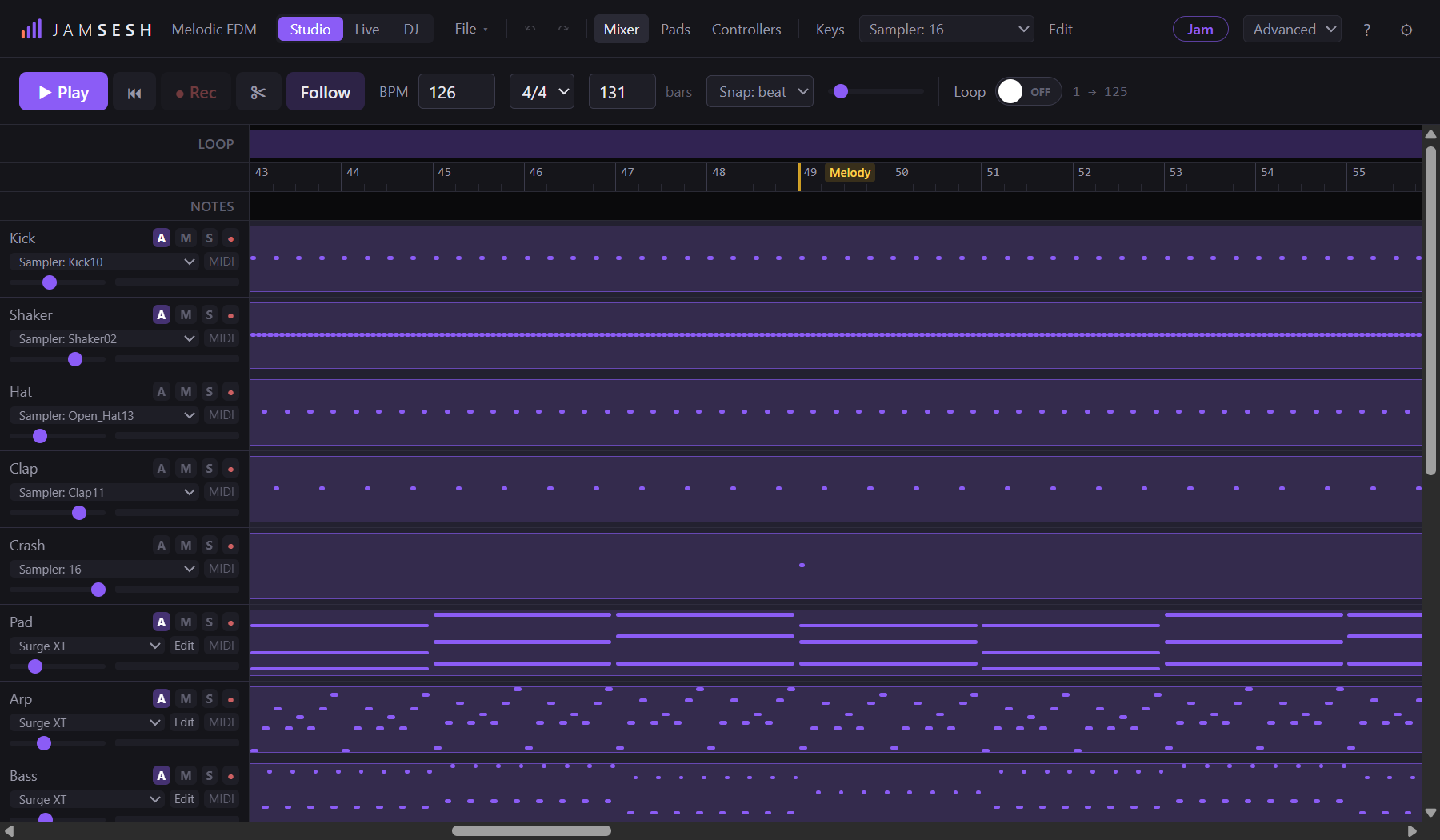 The Studio with several tracks on the timeline